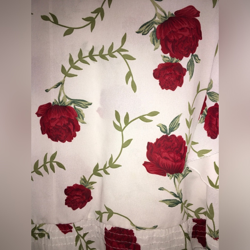 Women’s White Sheer Blouse w/ Red Rose Print - Picture 4 of 4